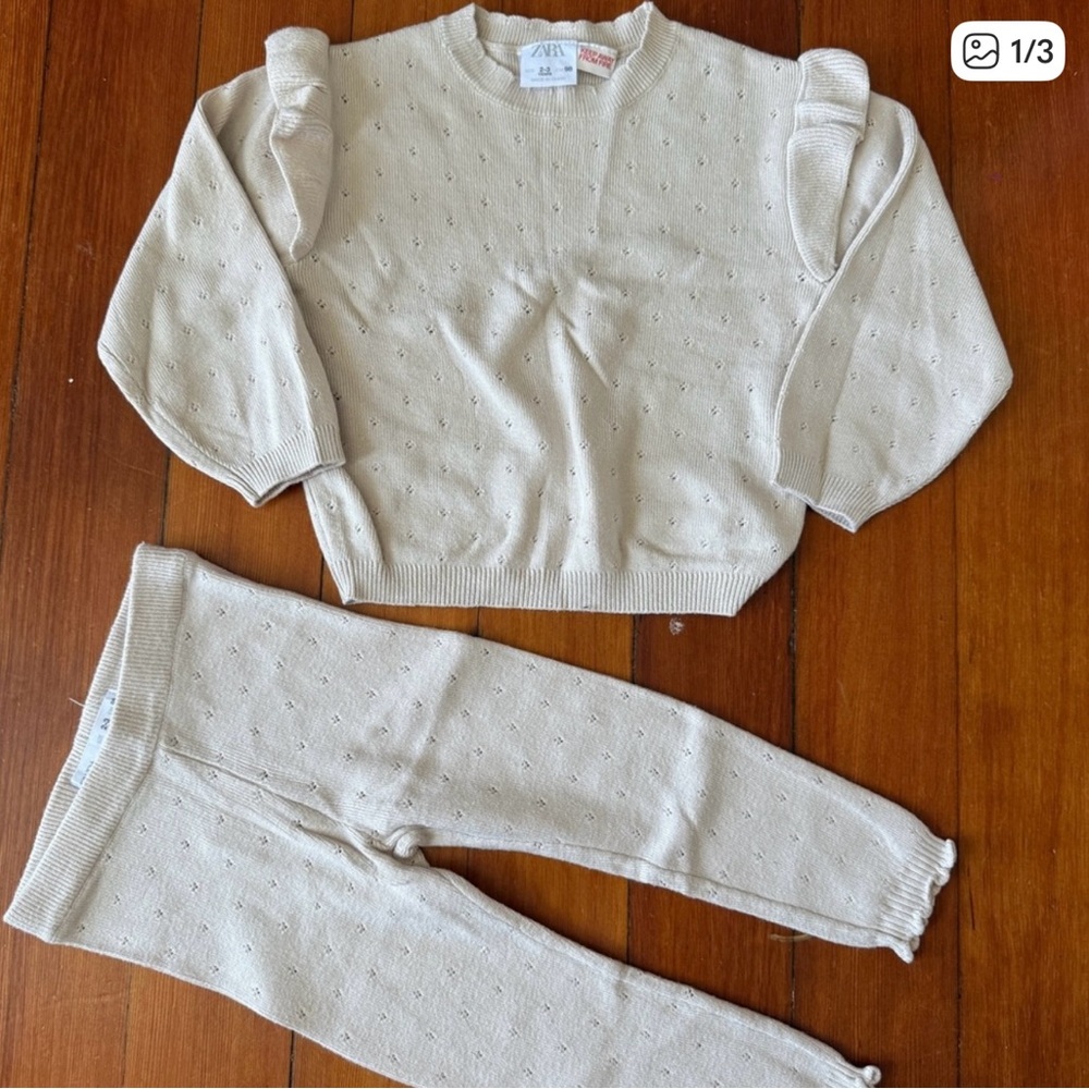 Zara Off-White Knit Sweater and Pants Set